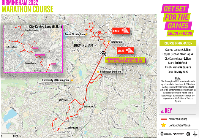 Map showing the route of the marathon event