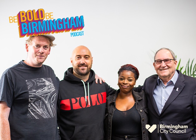 Ben Kane, PJ Ellis, Melzy J and Tom Ross record episode 2 of the Be Bold, Be Birmingham Podcast