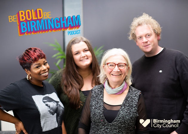 Left to right - Host Melzy J, Tal Davies, Janice Connolly and co-host Ben Kane record episode seven of the Be Bold, Be Birmingham podcast.