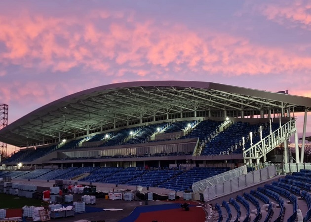 Redeveloped Alexander Stadium showing main stands
